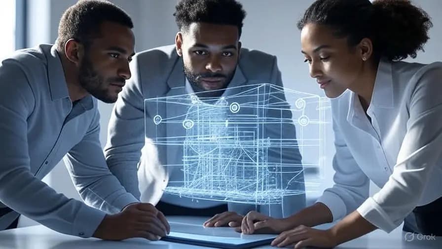Jarwo.ai team collaborating with a client on a self-hosted AI strategy blueprint, discussing advantages.